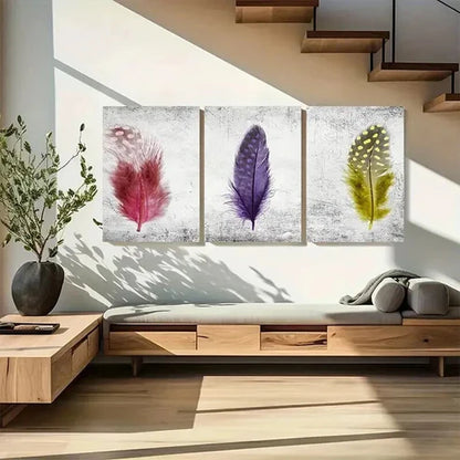 3pcs Colorful Abstract Feather Prints  Art Set Canvas Unframed - High Quality Print 100% Australian Made Wall Canvas - Bella Home Decor