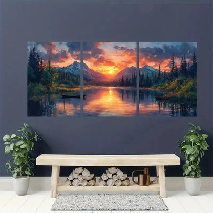 3pcs Sunrise Landscape Tranquil Meadow Reflection Metal Print Ready to Hang Art