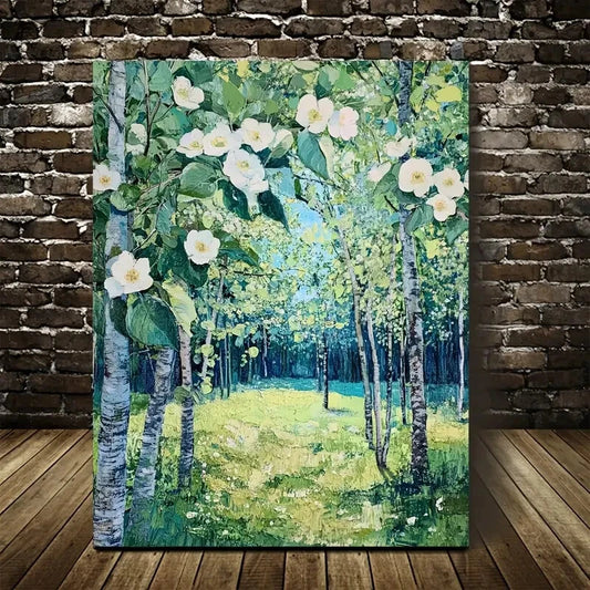 Flourishing Pear Tree Forest Landscape Painting 40x60cm Metal Print Ready to Hang - Bella Home Decor