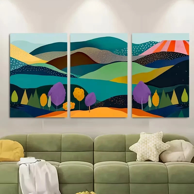 3pcs Papercut Mountain Metal Print Ready to Hang Art