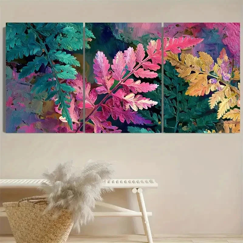 3pcs Fern Floral Botanical Art Wall Art Set Canvas Framed 50x70cm - High Quality Print 100% Australian Made Wall Canvas Ready to Hang