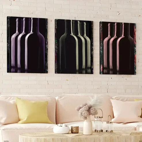 3pcs Alcohol Art Wine Bottles Painted Abstract Wall Art Canvas Unframed - High Quality Print 100% Australian Made Wall Canvas - Bella Home Decor