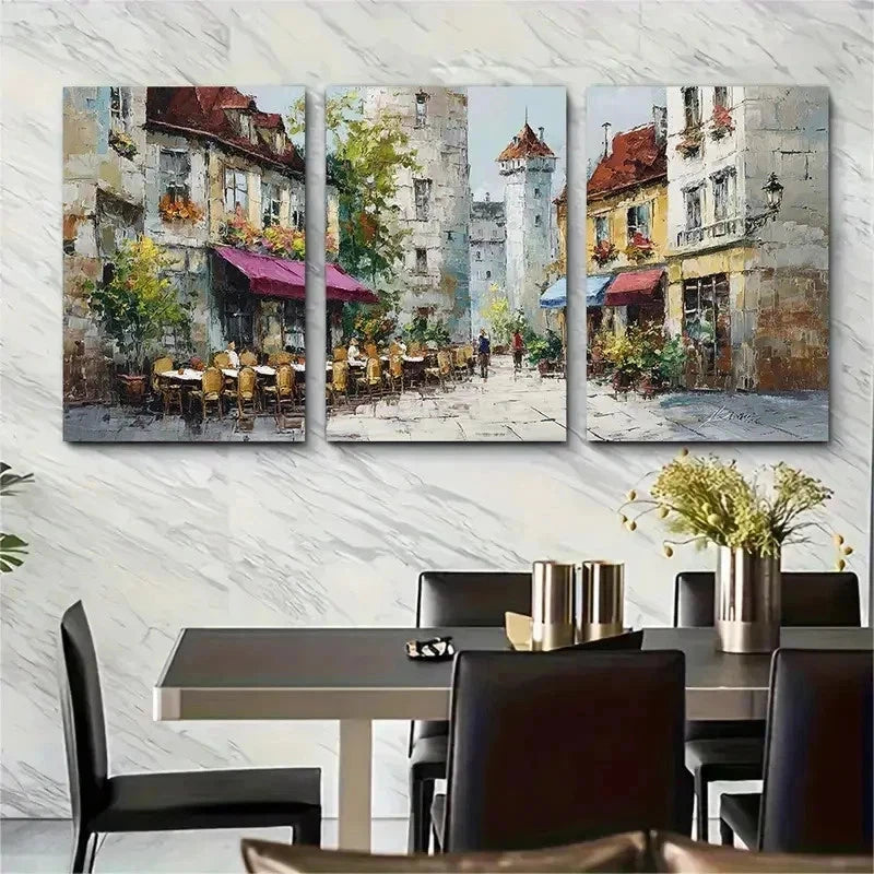 3pcs Mural Tower Street Outdoor Perfect Wall Art Set Canvas Framed 50x70cm - High Quality Print 100% Australian Made Wall Canvas Ready to Hang