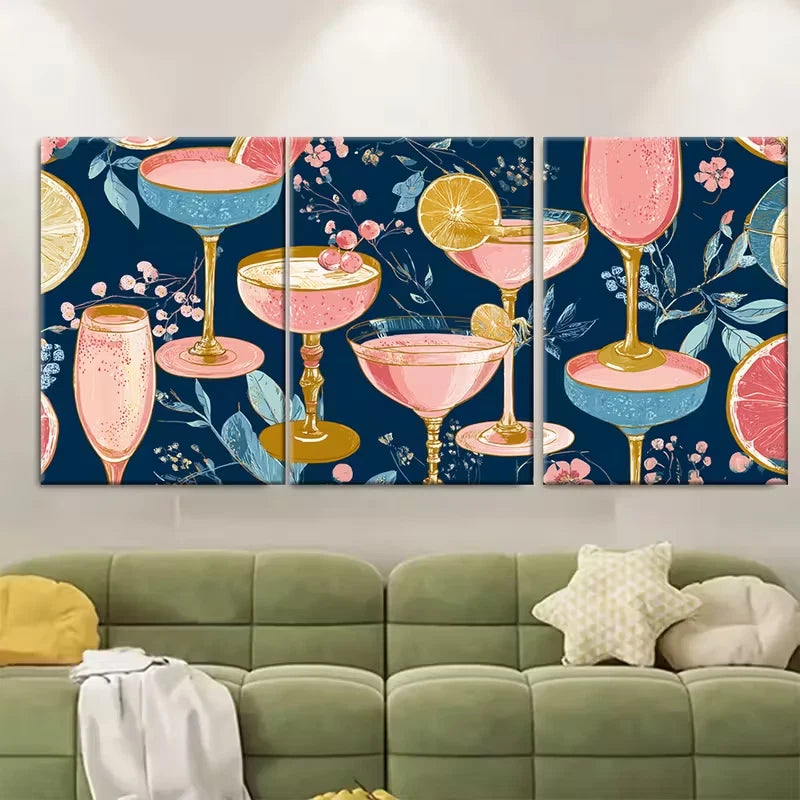3pcs Champagne Problems Bar Cart Metal Print Ready to Hang Art - Bella Home Decor