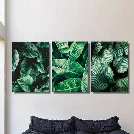 3pcs Emerald Green Banana Leaf Botanical Metal Print Ready to Hang Art