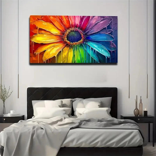 Vibrant Rainbow Petal Design Wall Art canvas office home room framed 120x60cm