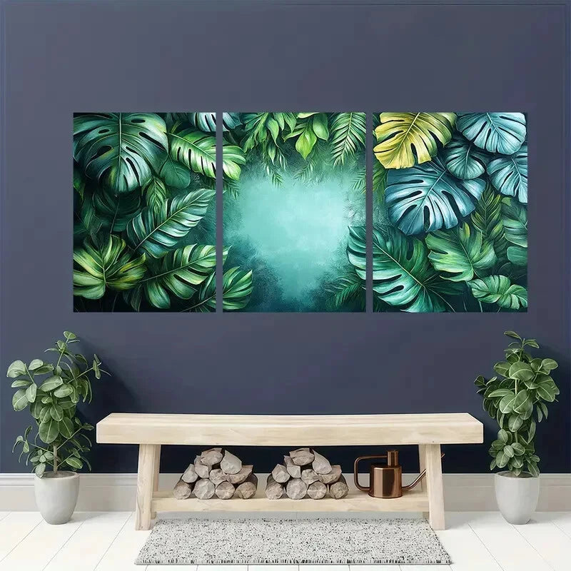 3pcs White Tropical Jungle Palm Leaf Nature Metal Print Ready to Hang Art - Bella Home Decor