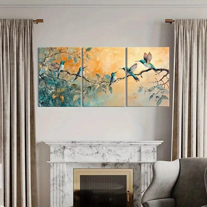 3pcs Hummingbird Floral Abstract Art Vintage Metal Print Ready to Hang Art - Bella Home Decor
