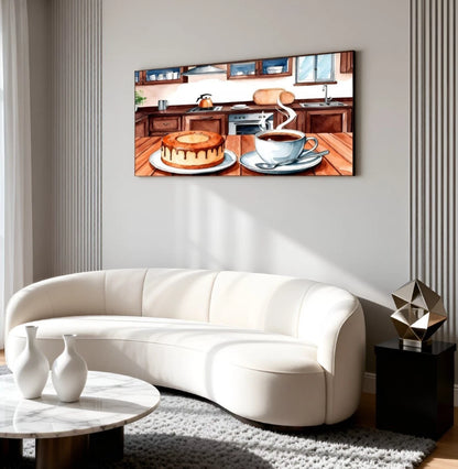 Cozy Kitchen Watercolour Cake Coffee Wall Art Canvas Office Home Framed 120x60cm