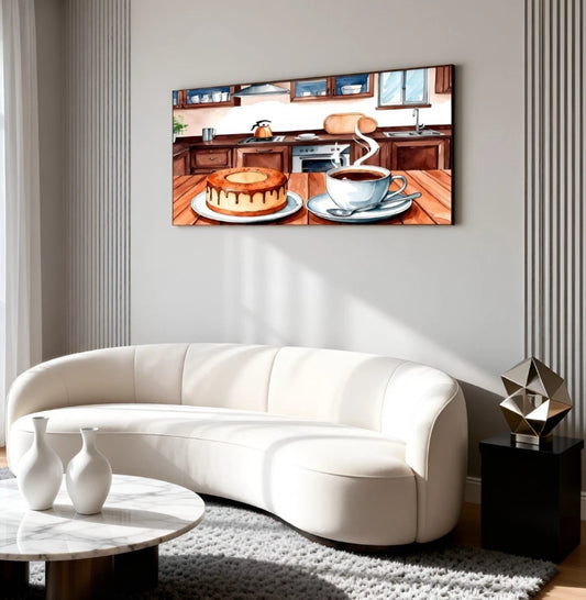 Cozy Kitchen Watercolour Cake Coffee Wall Art Canvas Office Home Framed 120x60cm