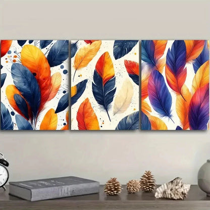 3pcs Vibrant Colorful Feathers  VCF  Wall Art Set Canvas Framed 50x70cm - High Quality Print 100% Australian Made Wall Canvas Ready to Hang