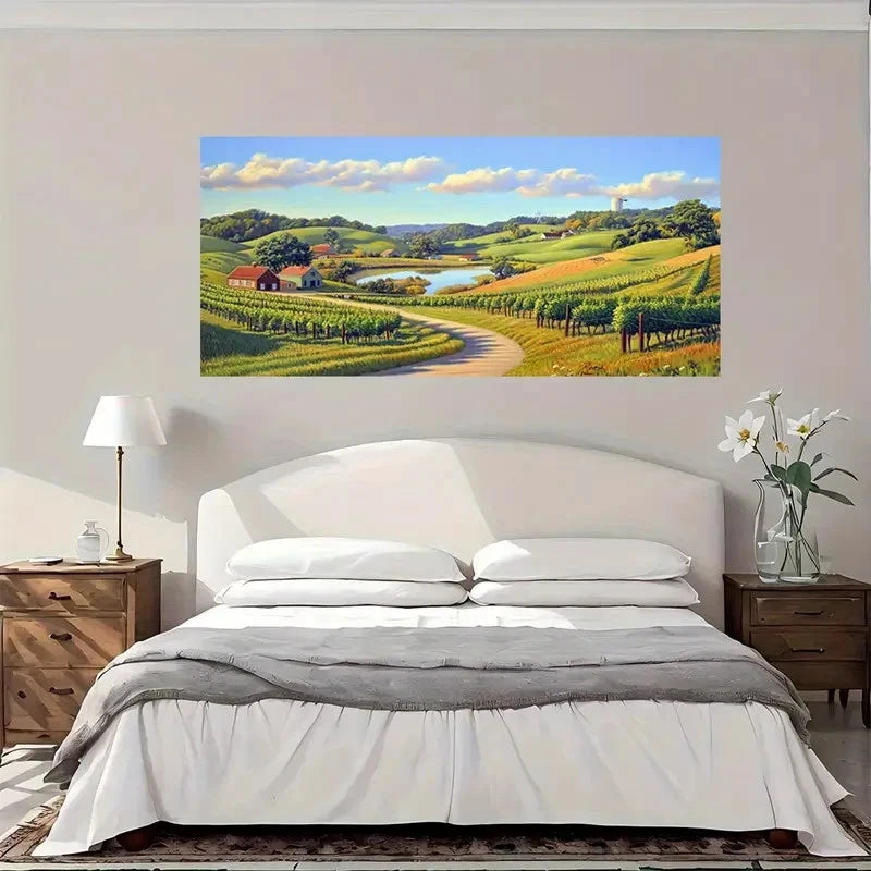 Vineyards Countryside Road Wall Art Canvas Office Home Room Framed 120x60cm