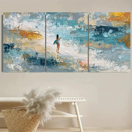 3pcs Surfer Girl Beach Vibes Wall Art Set Canvas Framed 60x90cm - High Quality Print 100% Australian Made Wall Canvas Ready to Hang