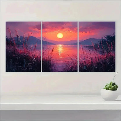 3pcs Soothing Sunrise Gouache Lilac Perfect Wall Art Set Canvas Framed 50x70cm - High Quality Print 100% Australian Made Wall Canvas Ready to Hang