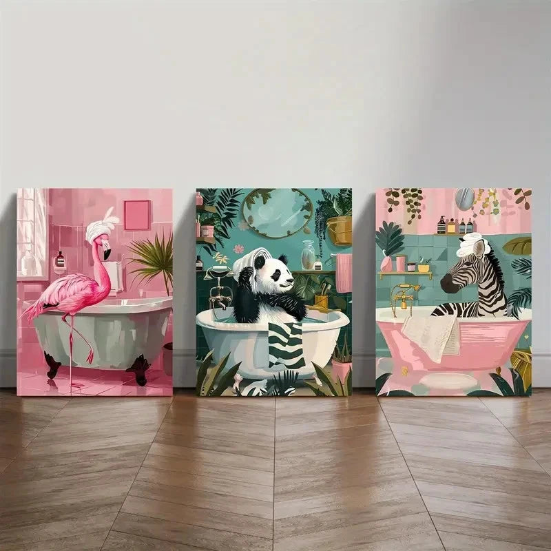 3pcs Flamingo Panda and Zebra Patterns Metal Print Ready to Hang Art
