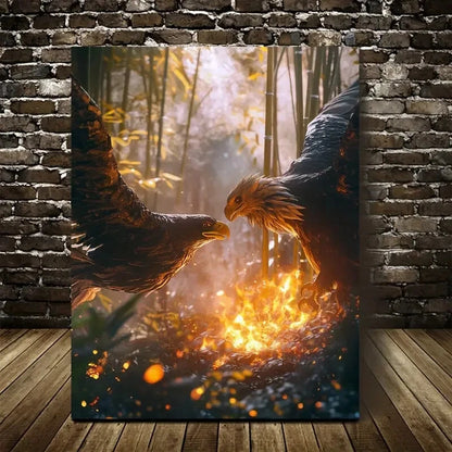 Majestic Eagle Wrestling in Peaceful 40x60cm Metal Print Ready to Hang - Bella Home Decor