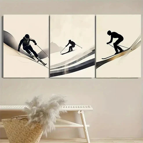 3pcs Modern Winter Sports Decor Wall Art Set Canvas Unframed - High Quality Print 100% Australian Made Wall Canvas - Bella Home Decor