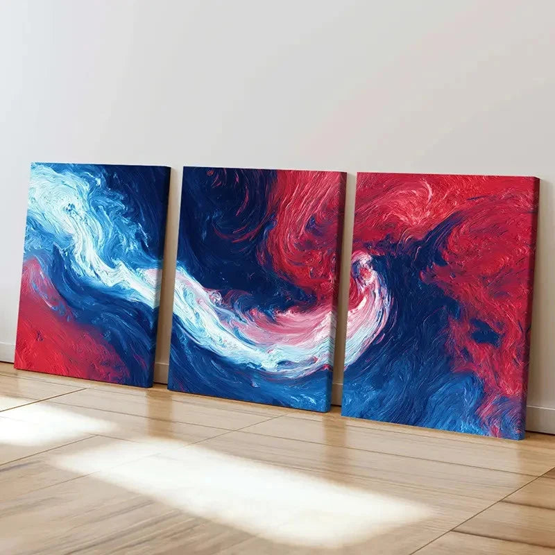 3pcs Abstract Art, Red Blue White Waves   Wall Art Set Canvas Framed 40x60cm - High Quality Print 100% Australian Made Wall Canvas Ready to Hang - Bella Home Decor