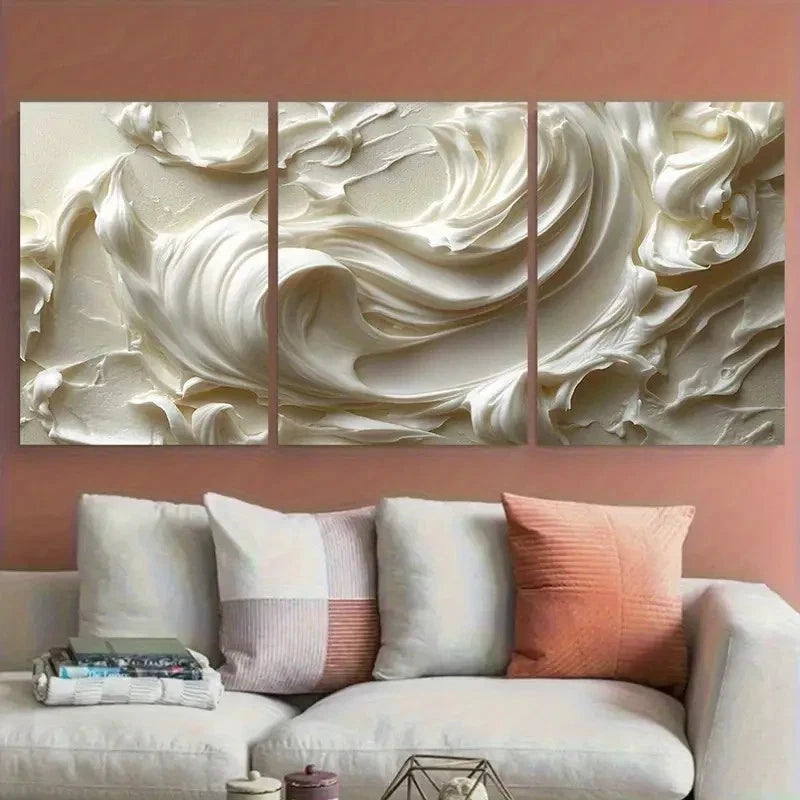 3pcs Creamy Off White Cosmetic Cream Texture Metal Print Ready to Hang Art - Bella Home Decor