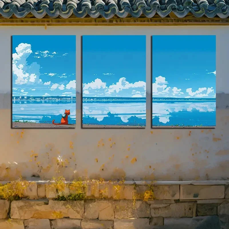 3pcs Calm Sea, Like Clouds, and A Deep Blue Sky Metal Print Ready to Hang Art - Bella Home Decor