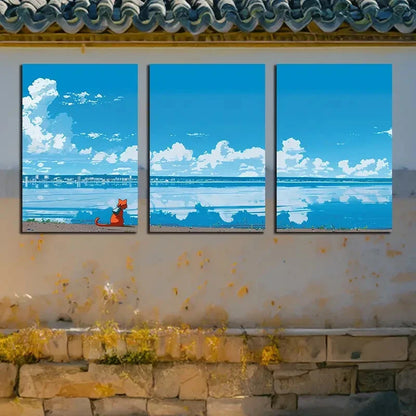 3pcs Calm Sea, Like Clouds, and A Deep Blue Sky Metal Print Ready to Hang Art - Bella Home Decor