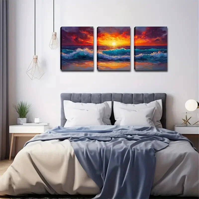 3pcs Shines  The Fierce Waves Exquisite Perfect Wall Art Set Canvas Framed 40x60cm - High Quality Print 100% Australian Made Wall Canvas Ready to Hang - Bella Home Decor