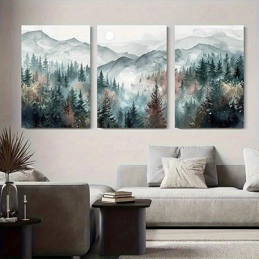 3pcs Abstract Mountain and Forest Landscape Metal Print Ready to Hang Art - Bella Home Decor