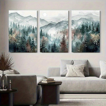 3pcs Abstract Mountain and Forest Landscape Metal Print Ready to Hang Art - Bella Home Decor
