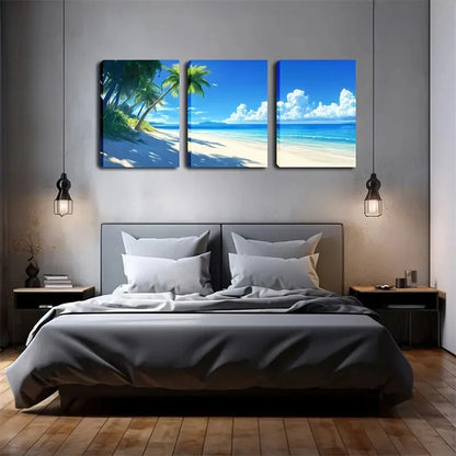 3pcs Tropical Beach & Palm Tree Horizon Perfect Wall Art Set Canvas Framed 40x60cm - High Quality Print 100% Australian Made Wall Canvas Ready to Hang - Bella Home Decor