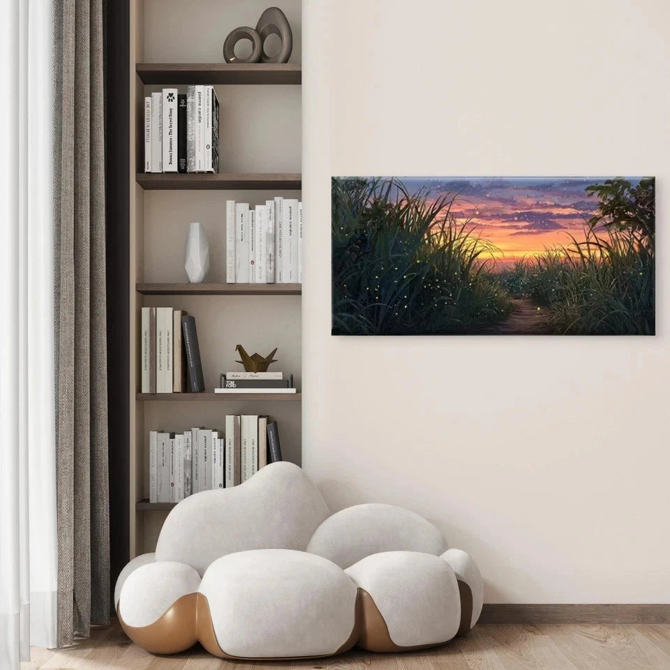 Charming Rice Field Sunset Wall Art Canvas Office Home Room Framed 120x60cm