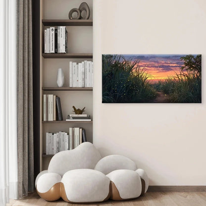 Charming Rice Field Sunset Wall Art Canvas Office Home Room Framed 120x60cm
