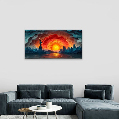 Sunset City Abstract Perfect Wall Art Canvas Office Home Room Framed 120x60cm