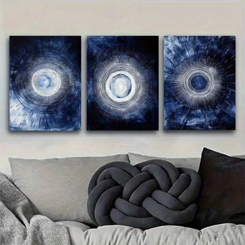 3pcs Wall Art Abstract Blue Circle Inspired Metal Print Ready to Hang Art