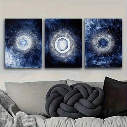 3pcs Wall Art Abstract Blue Circle Inspired Metal Print Ready to Hang Art