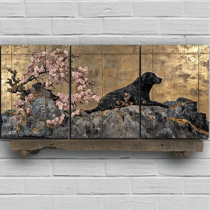 3pcs Dogs in The Flowers Pink Vintage Metal Print Ready to Hang Art - Bella Home Decor