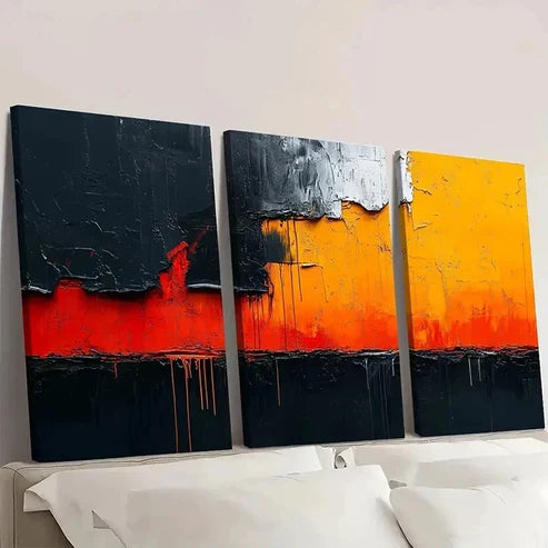 3pcs Orange, Red, Black and White Abstract Wall Art Set Canvas Unframed - High Quality Print 100% Australian Made Wall Canvas