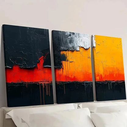 3pcs Orange, Red, Black and White Abstract Wall Art Set Canvas Unframed - High Quality Print 100% Australian Made Wall Canvas