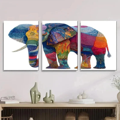 3pcs Vibrant Elephant Abstract Wall Art Set Canvas Framed 60x90cm - High Quality Print 100% Australian Made Wall Canvas Ready to Hang
