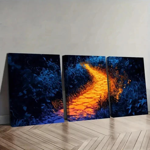 3pcs Vibrant Garden Pathway Wall Art Set Canvas Unframed - High Quality Print 100% Australian Made Wall Canvas