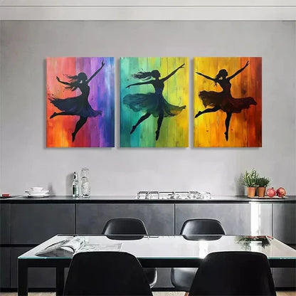 3pcs Colorful Ballerina Silhouette Perfect Wall Art Canvas Unframed - High Quality Print 100% Australian Made Wall Canvas - Bella Home Decor