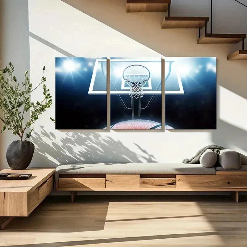 3pcs Basketball Hoop Modern Sport Wall Art Set Canvas Framed 50x70cm - High Quality Print 100% Australian Made Wall Canvas Ready to Hang - Bella Home Decor