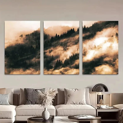 3pcs Misty Forest & Mountain Scenery Metal Print Ready to Hang Art