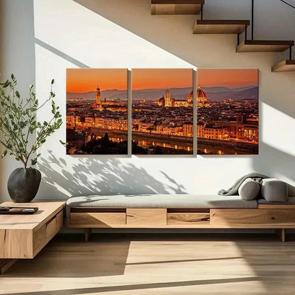 3pcs Florence Cathedral Cityscape At Dusk Wall Art Set Canvas Framed 50x70cm - High Quality Print 100% Australian Made Wall Canvas Ready to Hang