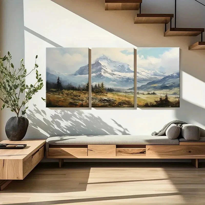 3pcs Mountain Landscape Snowy Peaks Forest Scenery Metal Print Ready to Hang Art - Bella Home Decor