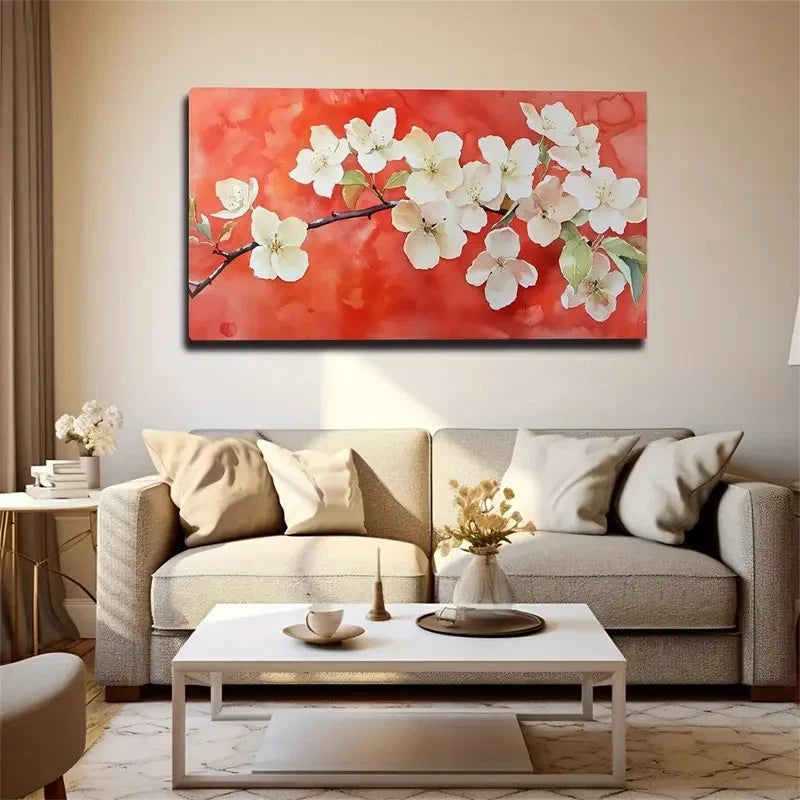 Blooming White Flowers Soft Wall Art Canvas Office Home Room Framed 120x60cm