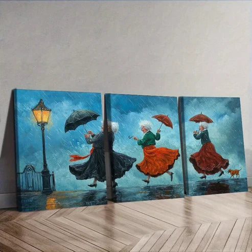 3pcs Featuring a Theme of Dancing in The Rain Wall Art Canvas Unframed - High Quality Print 100% Australian Made Wall Canvas
