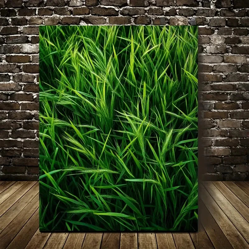 Vibrant Emerald Thatch Grass Meadow Painting 40x60cm Metal Print Ready to Hang - Bella Home Decor