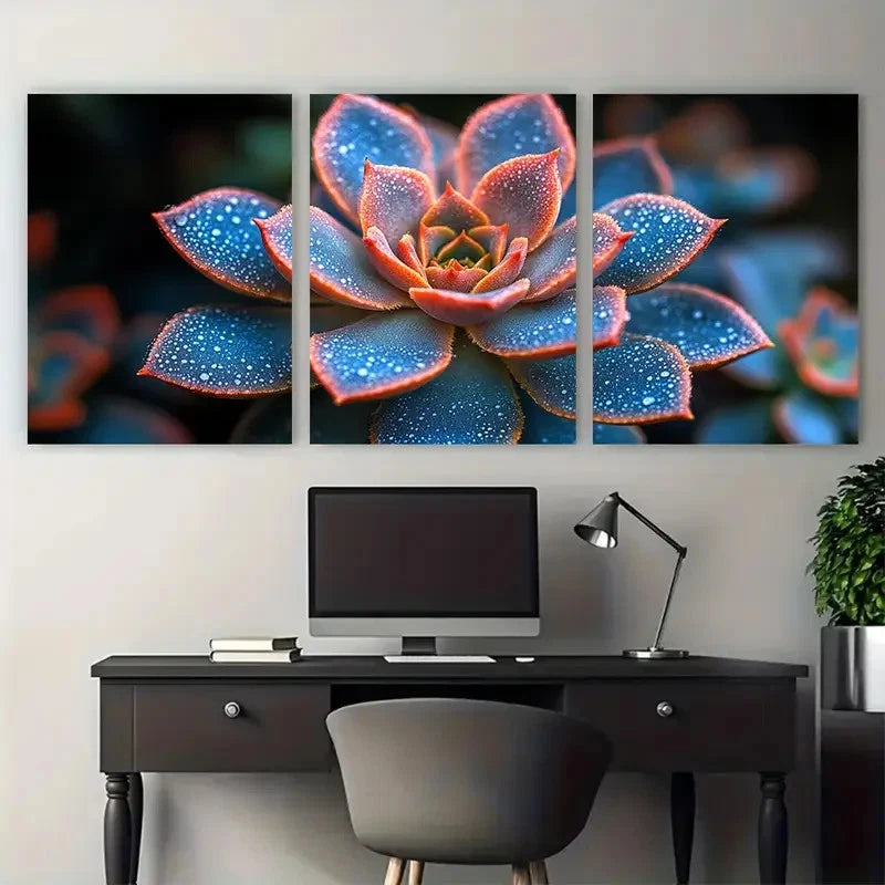 3pcs Vibrant Abstract Succulent Floral Photo Wall Art Set Canvas Framed 40x60cm - High Quality Print 100% Australian Made Wall Canvas Ready to Hang