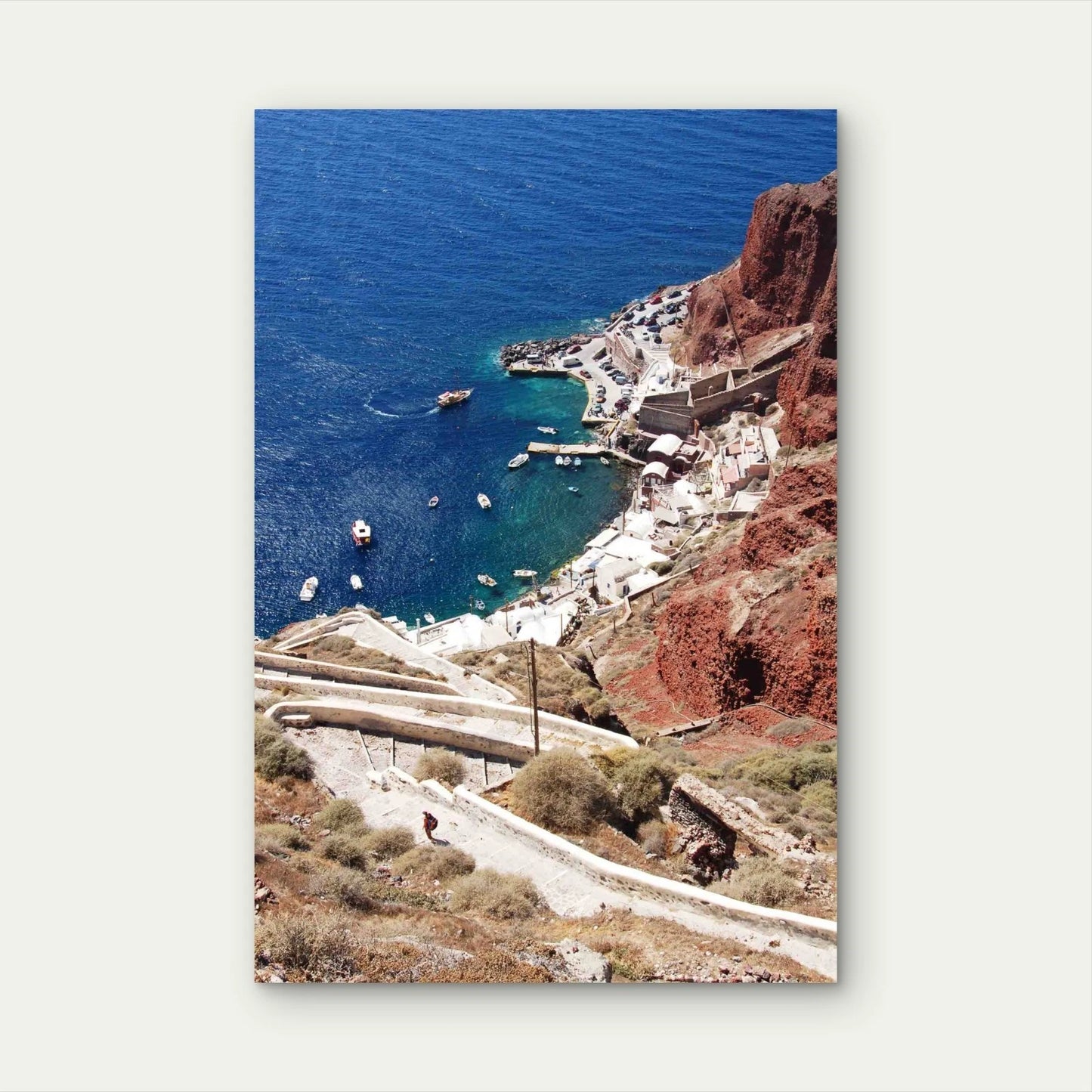 Old Buildings Near Cliff Shore With Boat Ocean 60x90cm Metal Print Ready to Hang