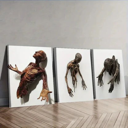 3pcs Half Human Through The Wall Wall Art Canvas Unframed - High Quality Print 100% Australian Made Wall Canvas